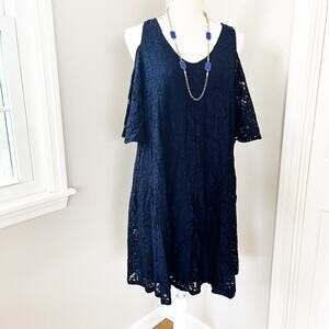 Nanette Lepore Navy Lace Cold Shoulder Dress